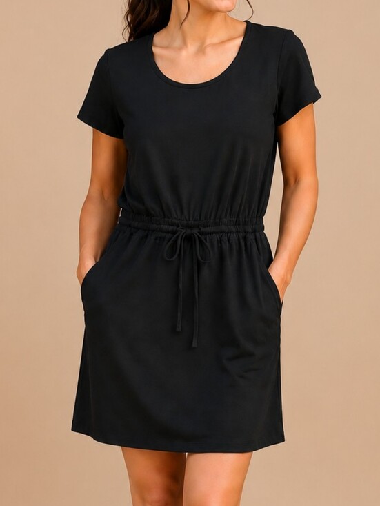 32 Degrees Dresses & Skirts - 32 Degrees Soft Twill Black Drawstring Waist Dress Women Size Medium